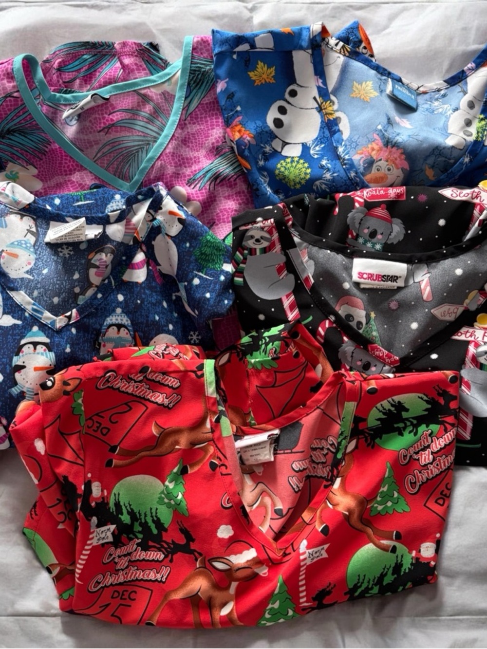 5 Piece Scrubstar Scrub tops Multi-Color Holiday & Winter Print Tops